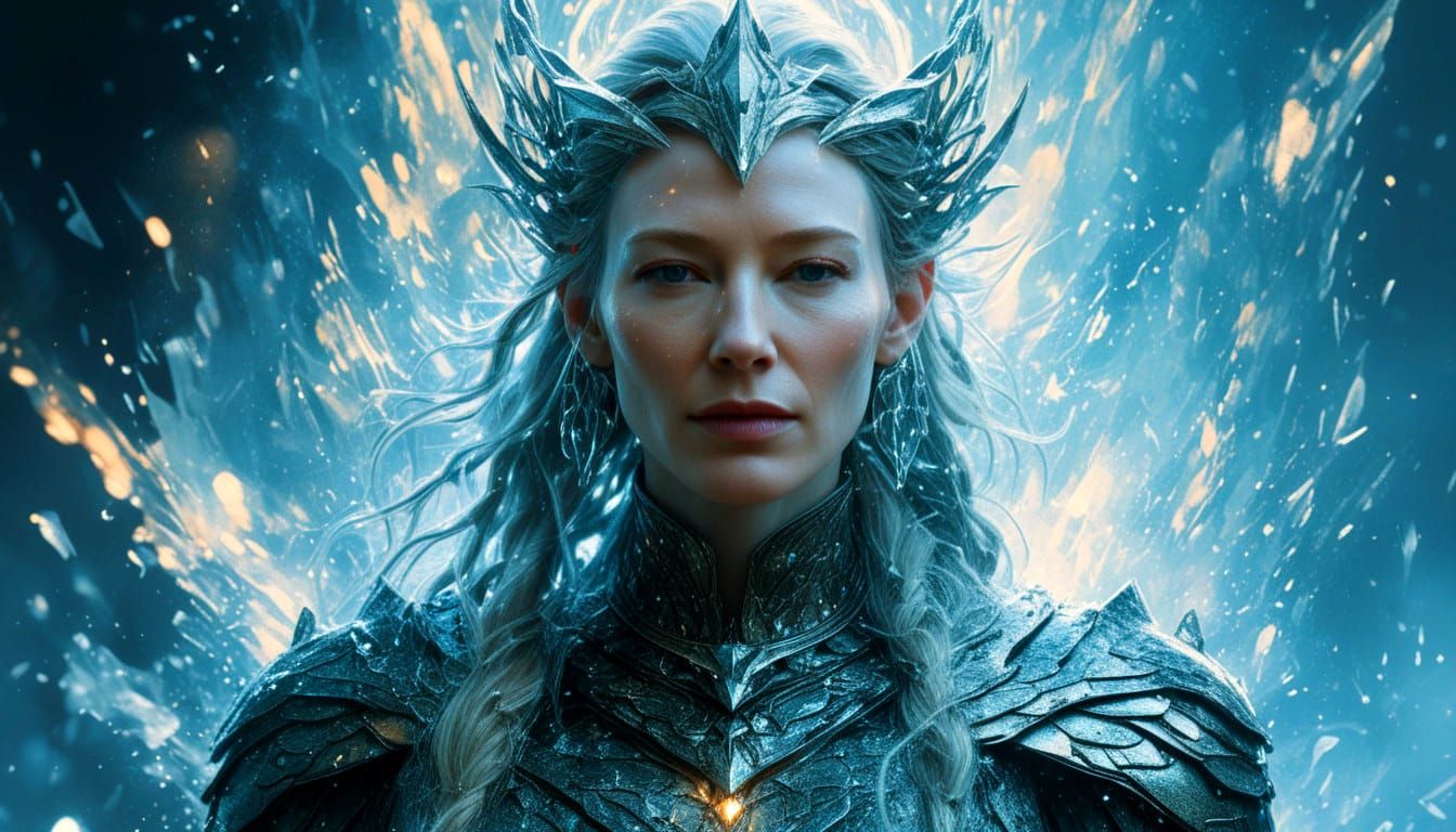 Ethereal Cate Blanchett as Galadriel in Cosmic Warfare