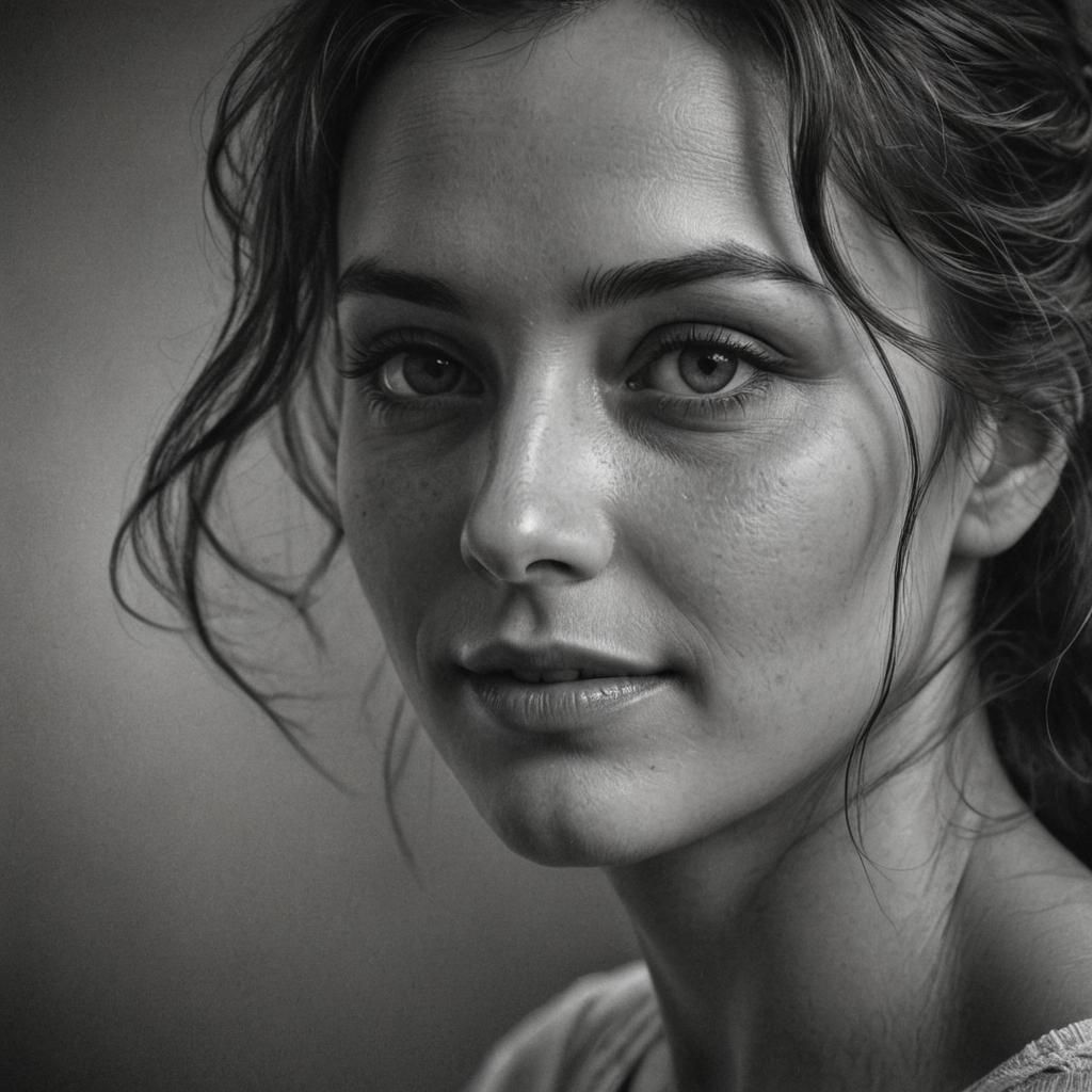 Hyper-Realistic Charcoal Portrait of a Romantic Woman