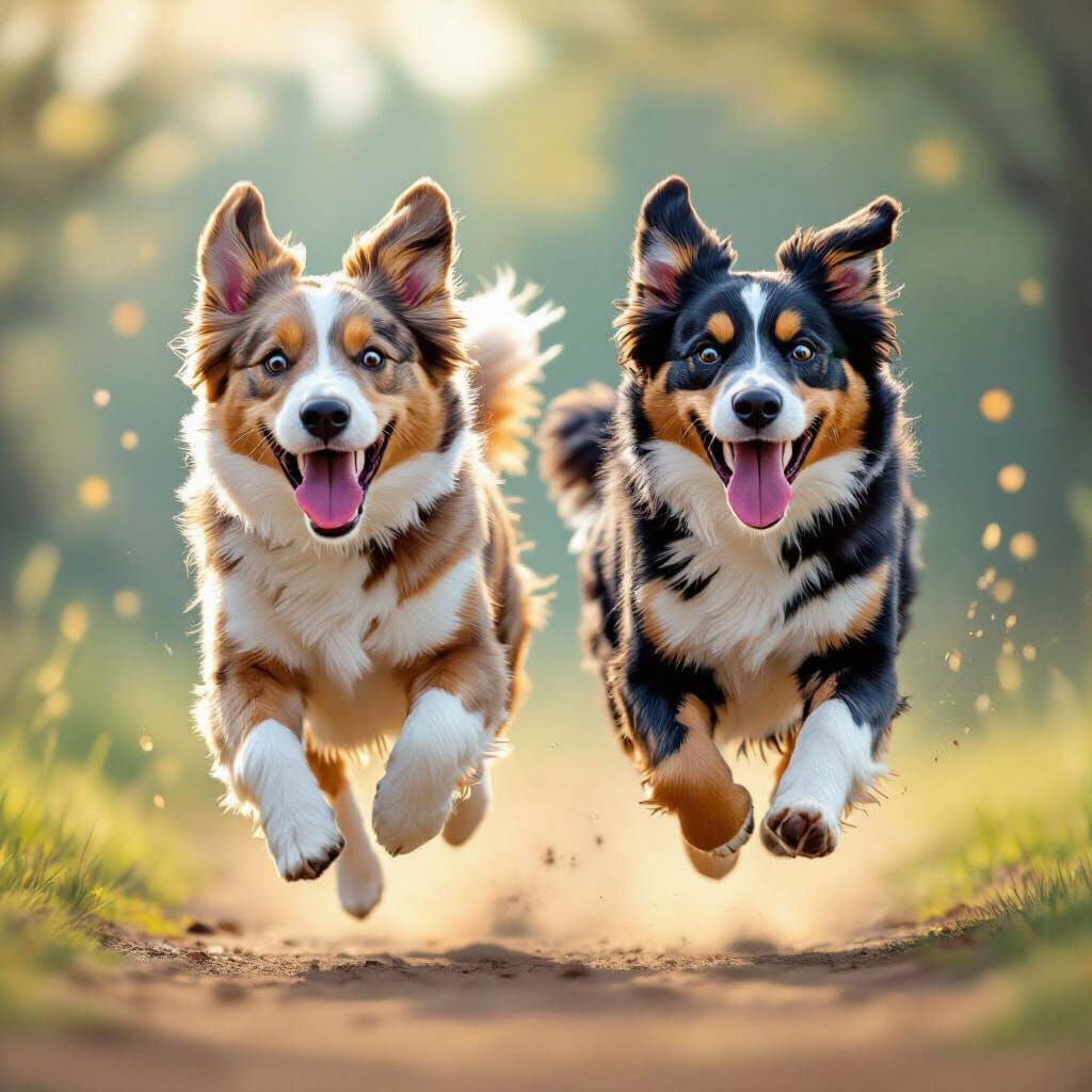 Energetic Dogs Running in Vibrant Digital Illustration