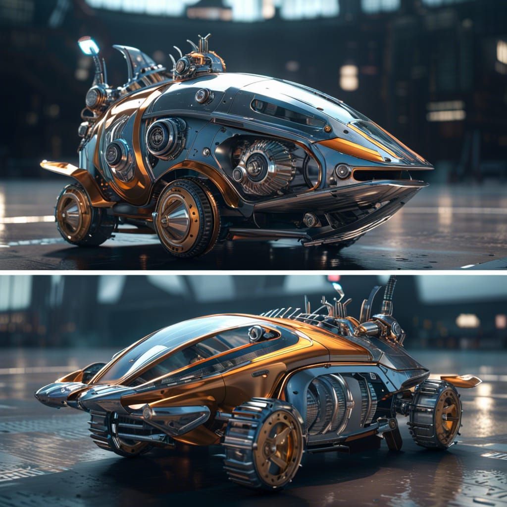 Futuristic Bipedal Fish Car in Sci-Fi Style