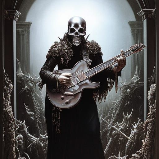 Demon Guitarist Rocks the Stage: Dark Fantasy Art