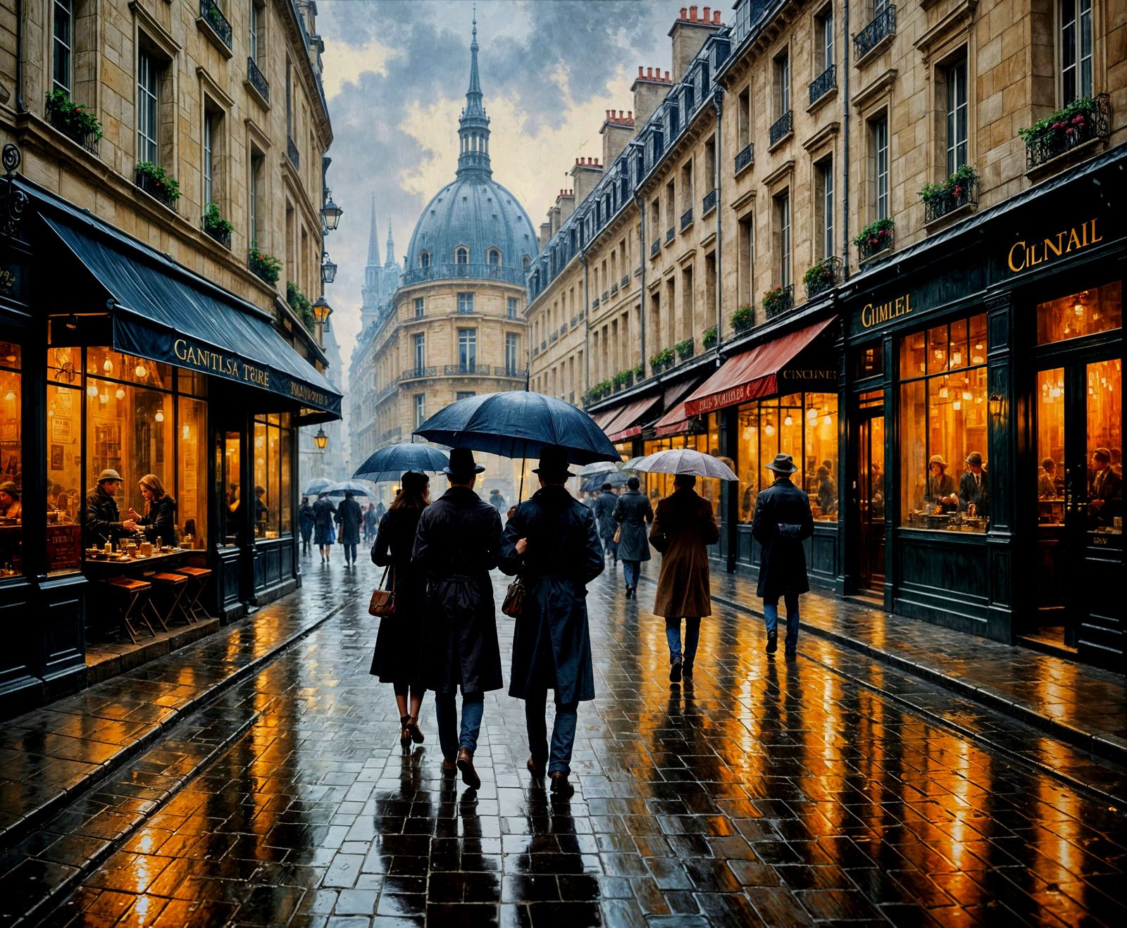 Paris Street Scene in Renaissance Oil Painting Style