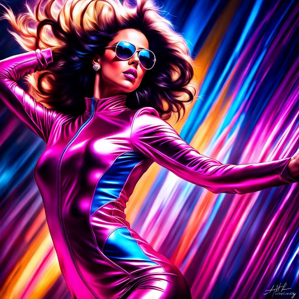 Energetic Woman Dancing in 1970s Disco Style