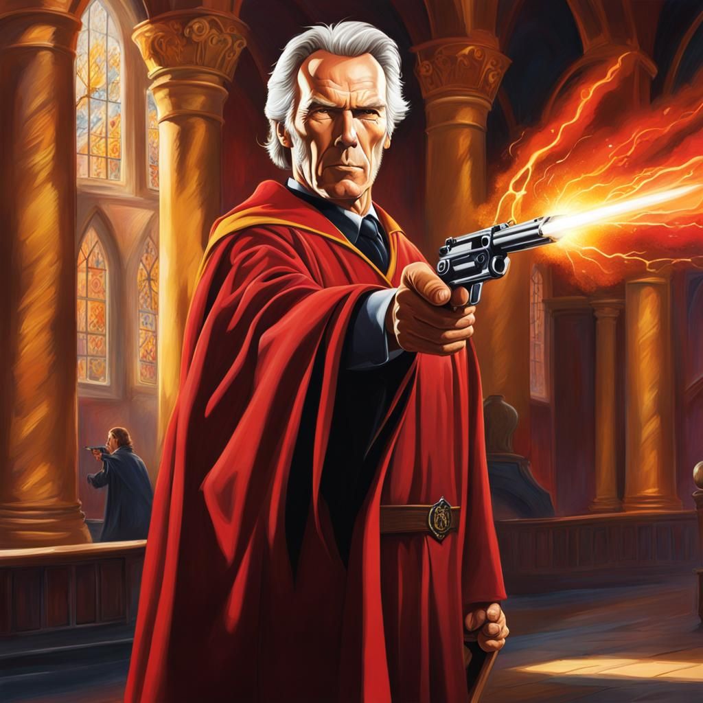 Clint Eastwood as Harry Potter with Magnum
