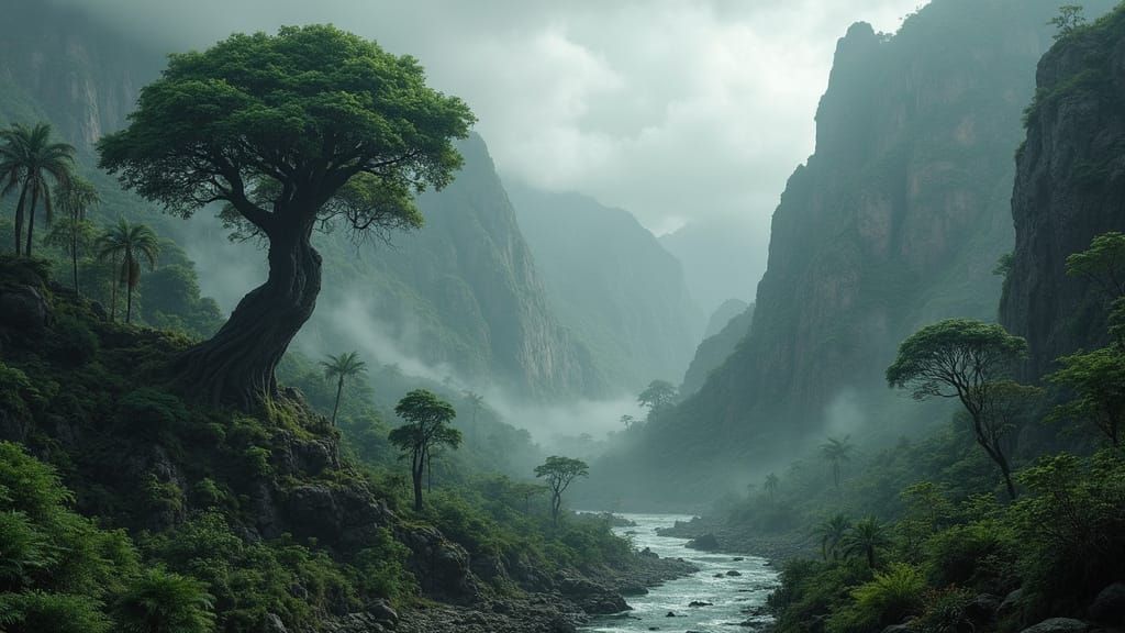 Carboniferous Landscape with Tree Ferns in Hyperrealism