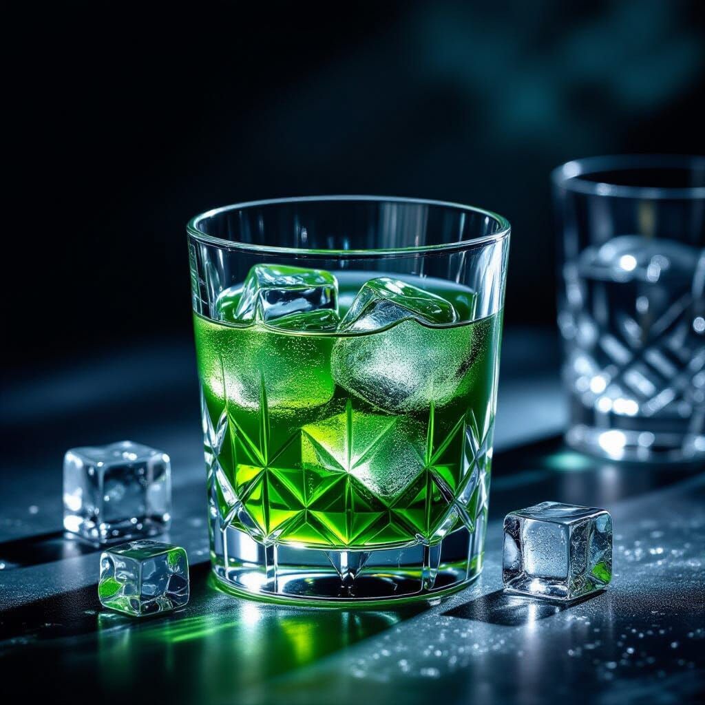 Green Crème de Menthe Liqueur in Crystal Glass