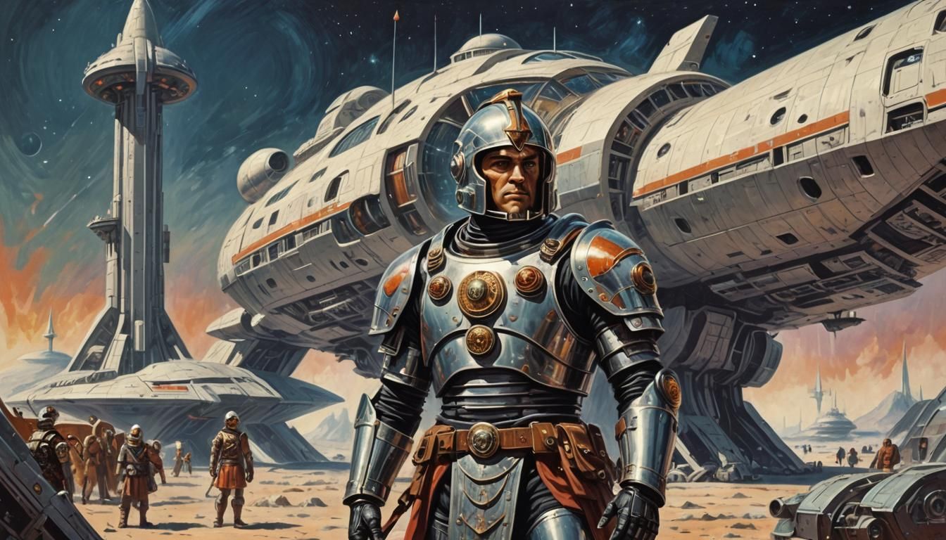 Roman Centurion Ready for Space Travel in Retrofuturism Styl...