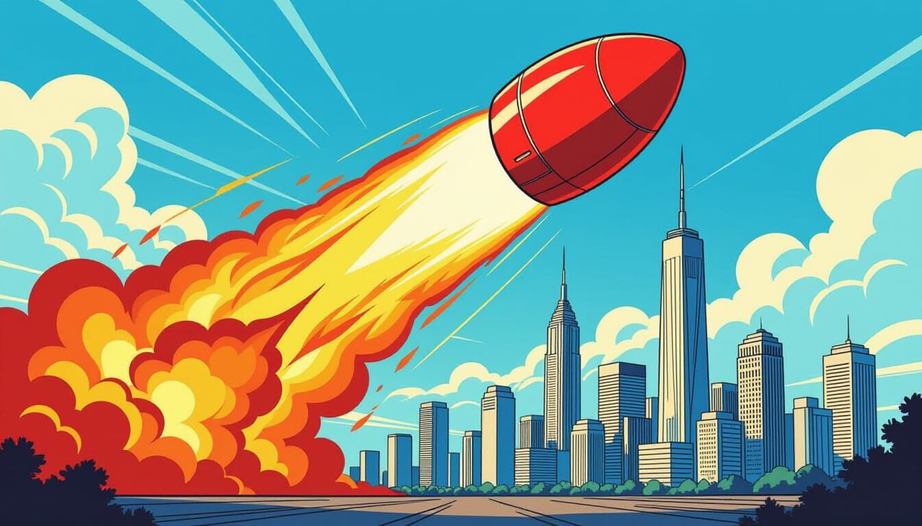 Giant Fireball Approaches City in Comic Book Style