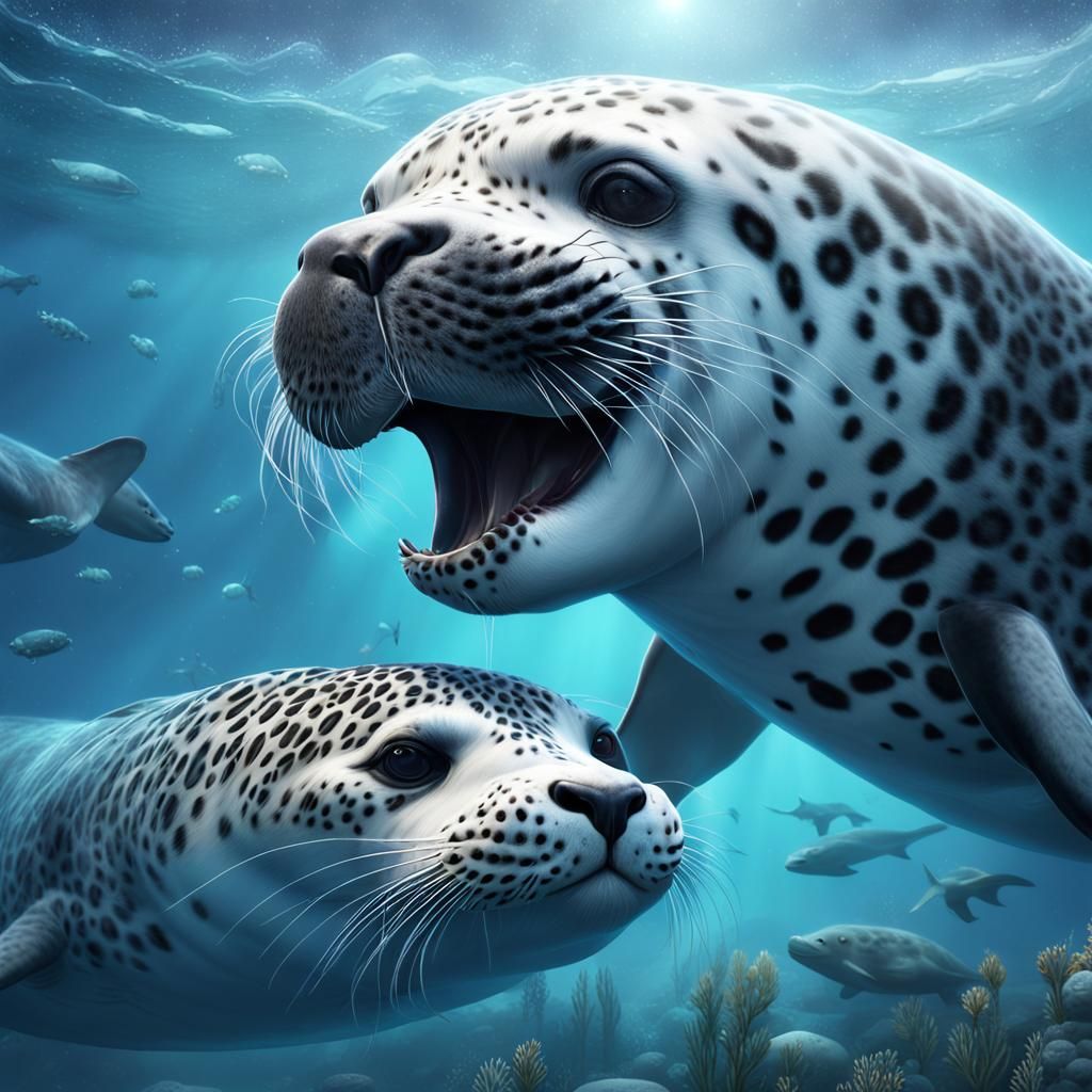 Exquisite Leopard Seal Family in Detailed Matte Painting