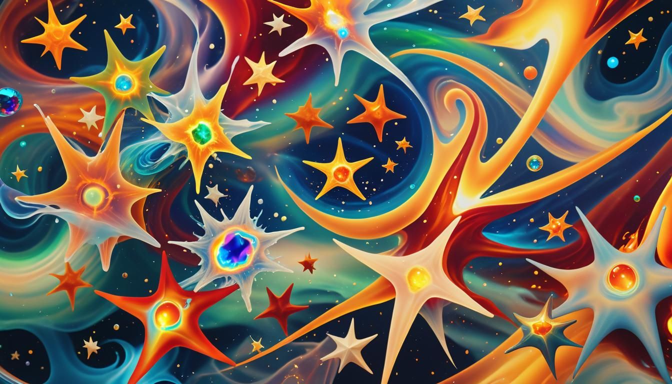 Exploding Star-Shaped Rainbow Gemstone in Digital Art