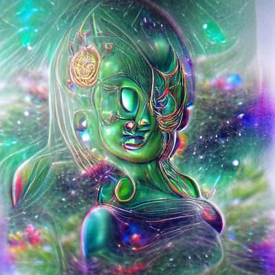 Green Tara Holographic Illustration in Mixed Media