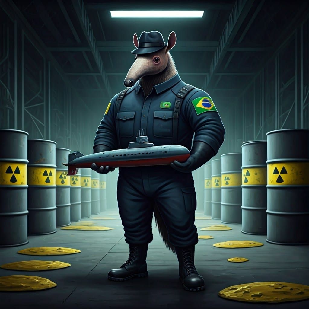 Anteater Operative Displays Submarine Model in Warehouse