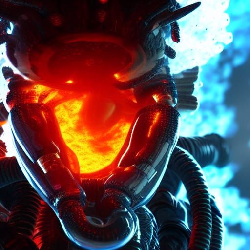 Fiery Biopunk Scene with 3D Shading in 4K