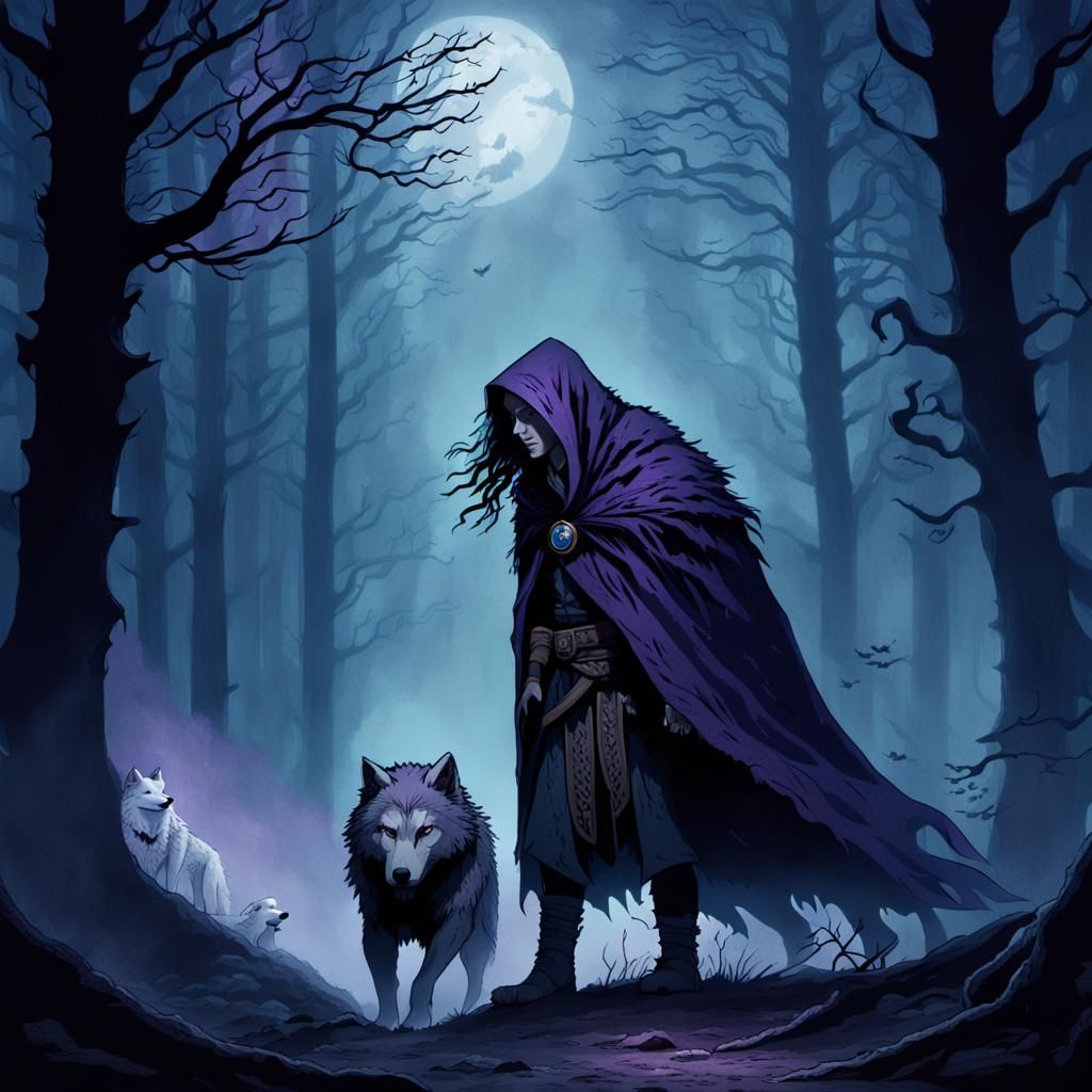 Ethereal Druid Embraces the Darkness with Dire Wolf Companio...