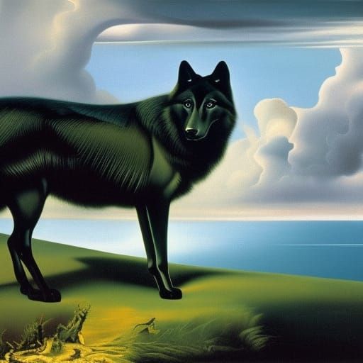 Surreal Black Wolf with Lightning Scars