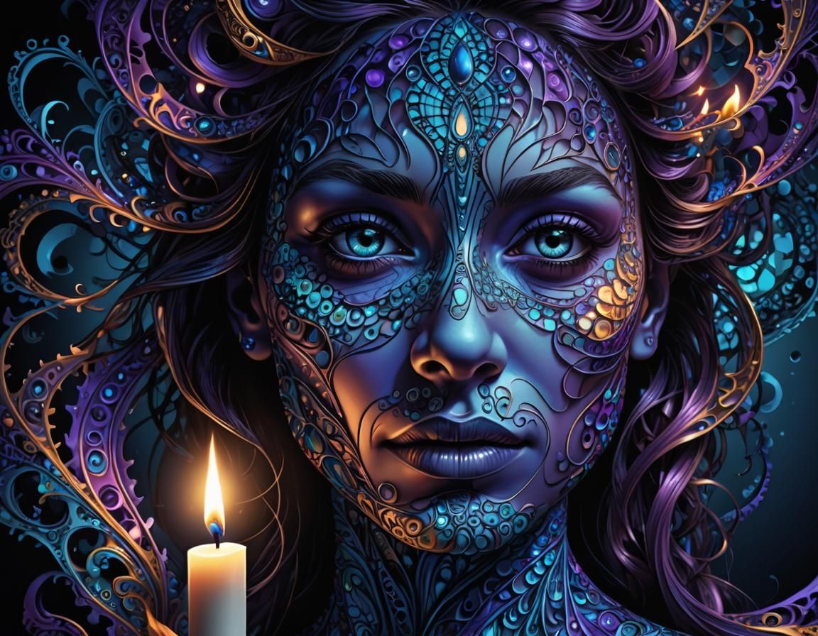 Eerie Fractal Face Lit by Candlelight
