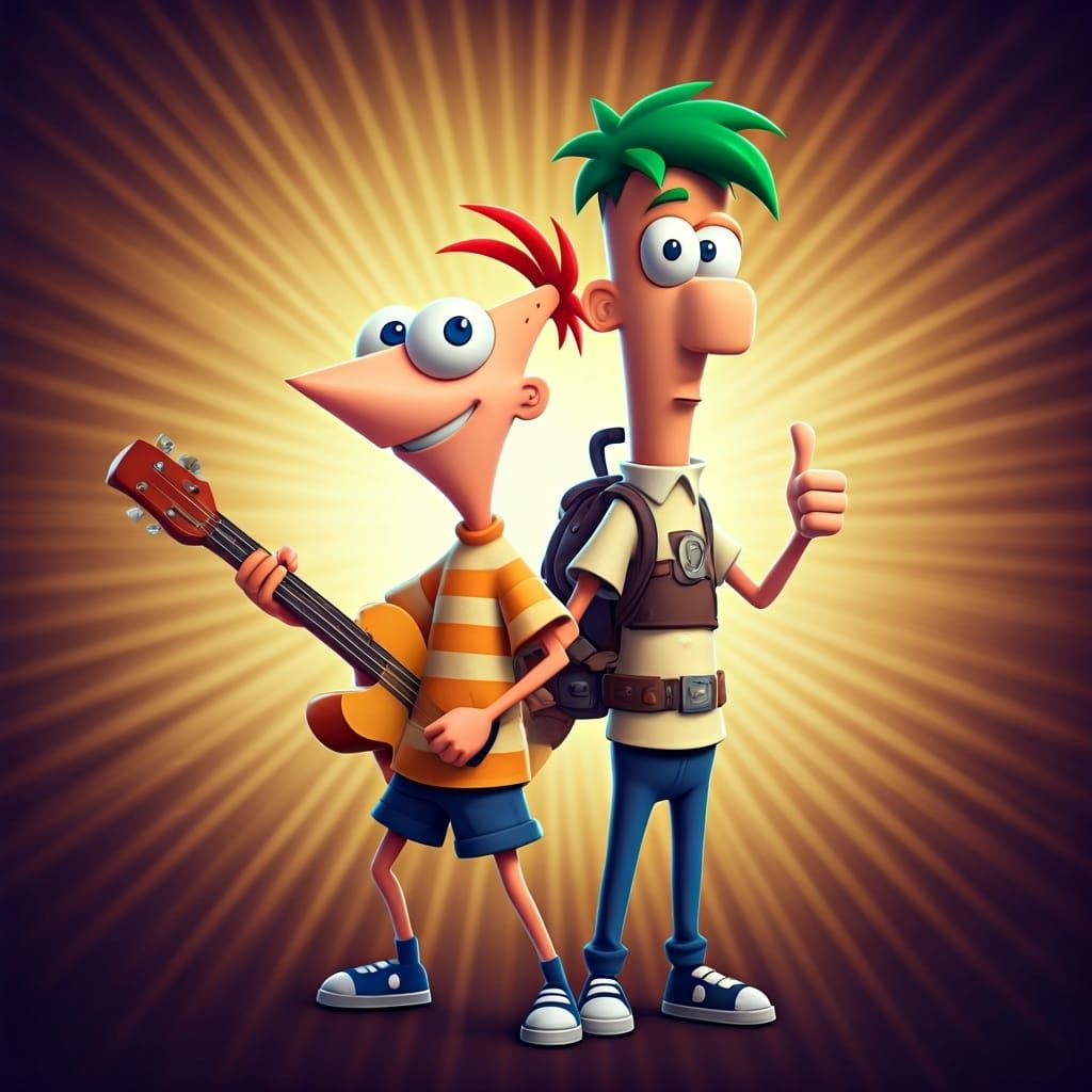 Phineas and Ferb Posing Heroically in 3D Rendered Art