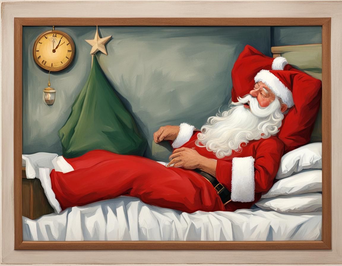 Santa Claus Sleeping Peacefully in Bed