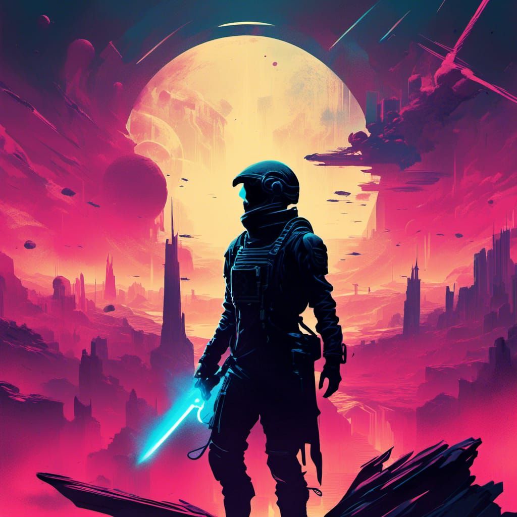 Aetherpunk Book Cover Illustration in Glitchcore Style