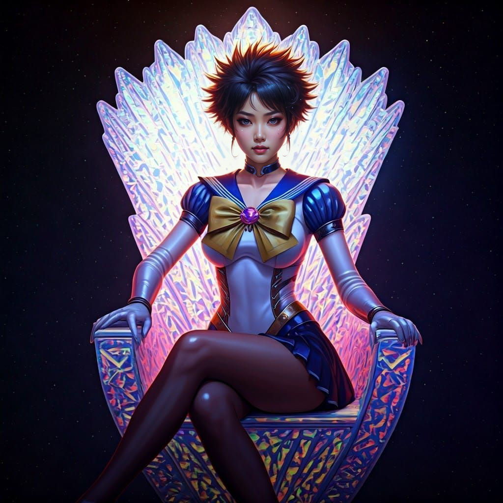 Thai Woman in Futuristic Sailor Fuku Amidst Swirling Nebulae