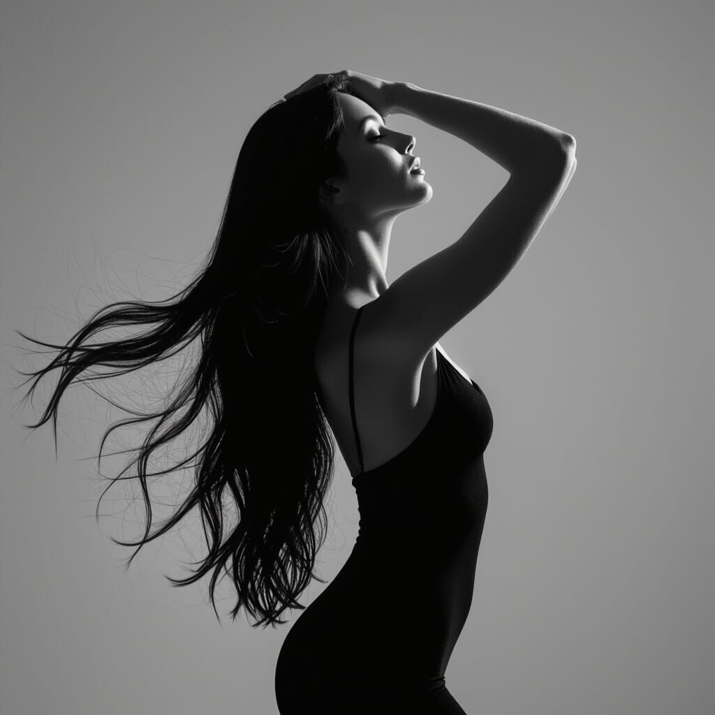 Minimalist Black and White Portrait of Woman in Profile