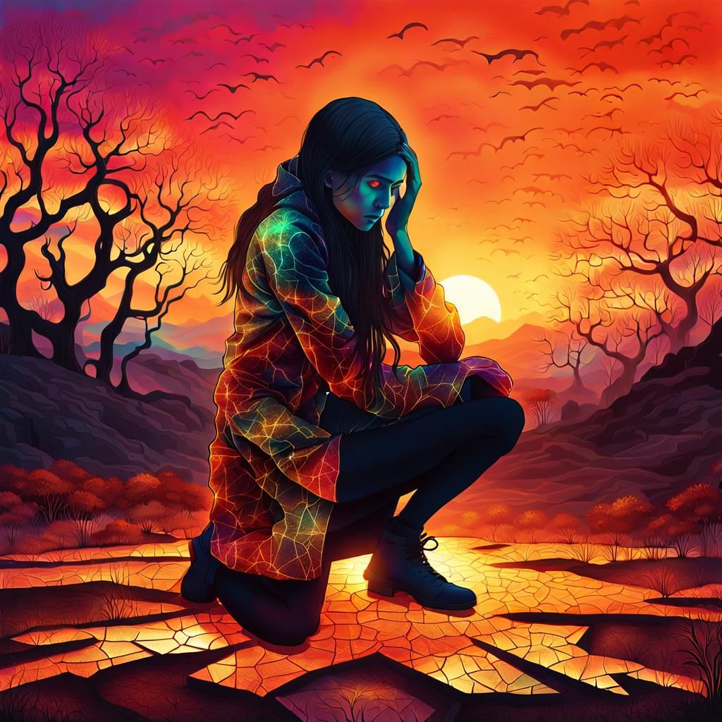 Woman with Glowing Eyes in Surreal Digital Art