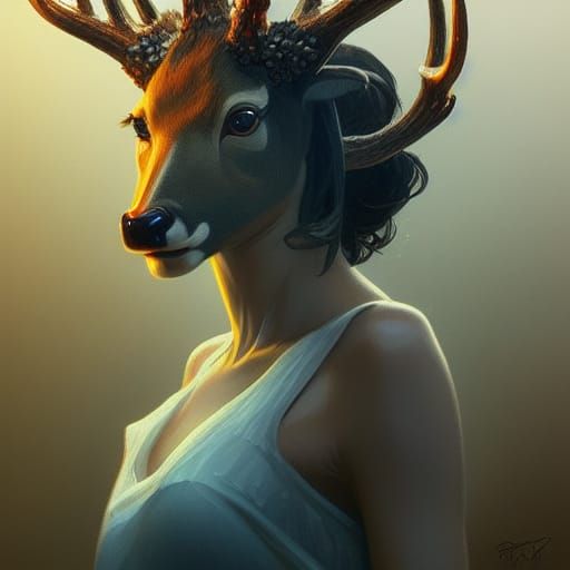 Detailed Deer Dancer Portrait in Art Nouveau Style