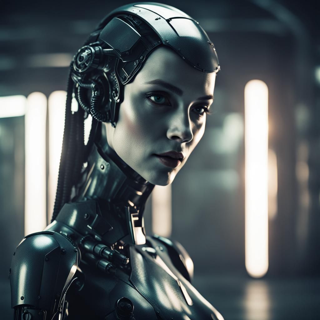 Beautiful Female Android in Dark Dystopian Style