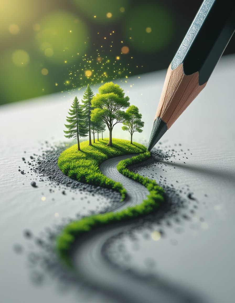 Macro Pencil Drawing Transforms into Vibrant Forest