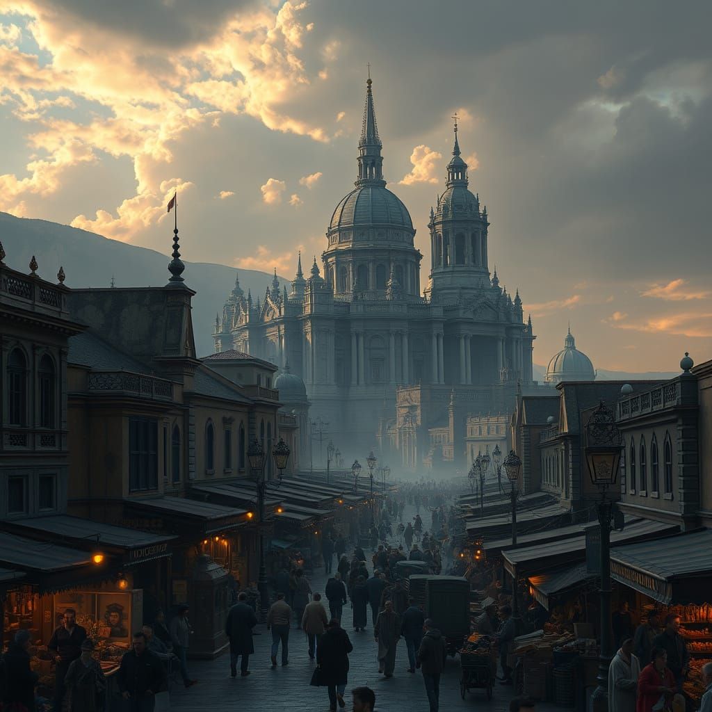 Baroque Cityscape with Cathedral in Digital Matte Painting
