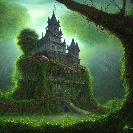 Whimsical Cherry Blossom Jungle Castle