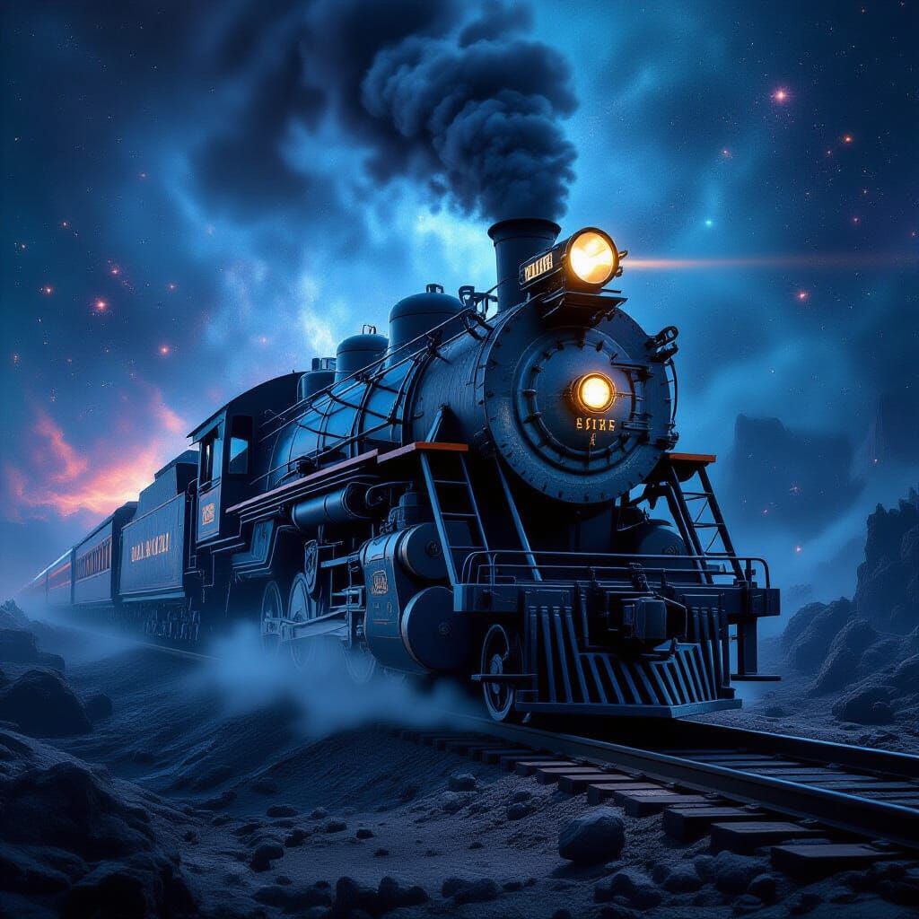 Ancient Cosmic Locomotive in Swirling Nebula