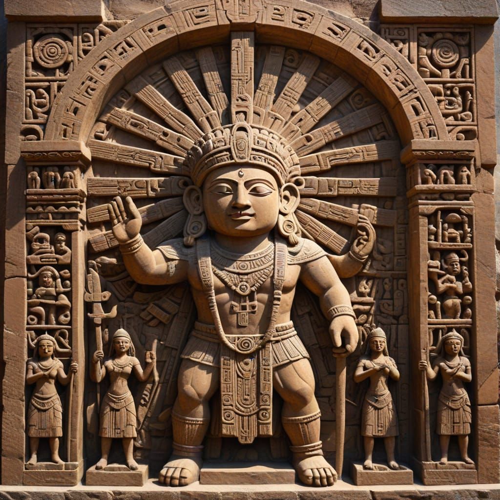 Ancient Sun Gate of Tiahuanaco Stone Carving