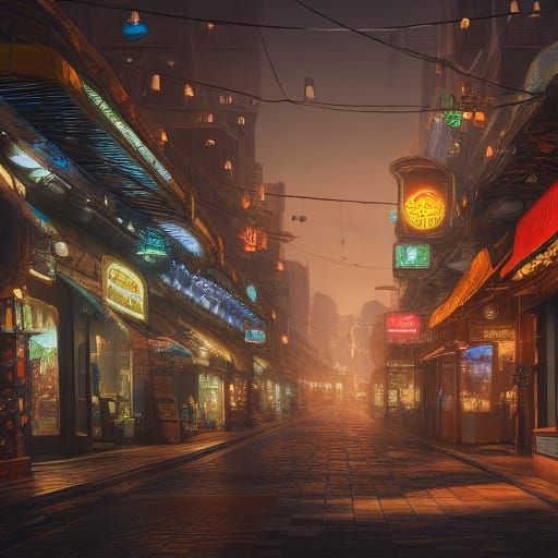 Futuristic Shops: Detailed Matte Painting in 8K