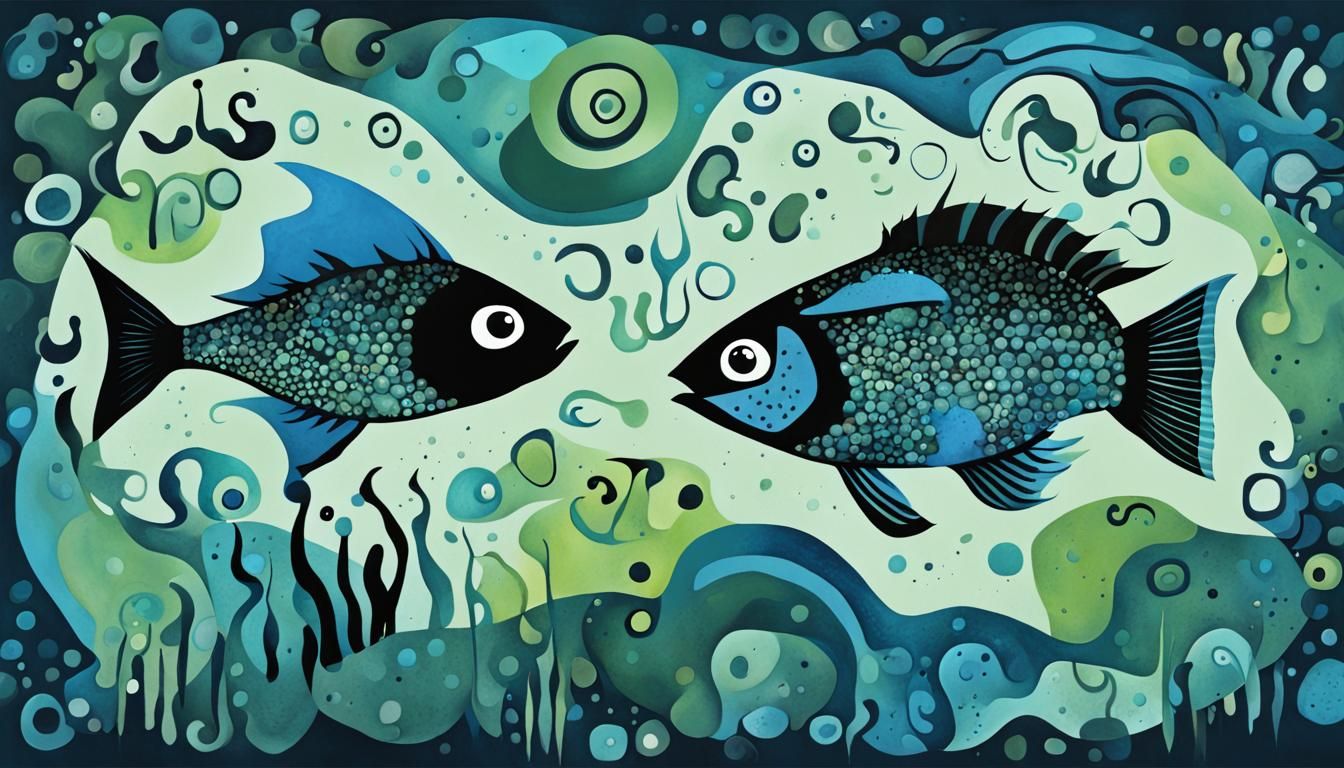 Abstract Cartoon Fish Typography Art in Ocean