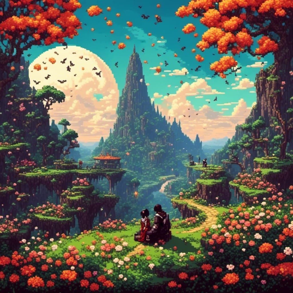 Enlightenment: Monk and Angel in Pixel Art