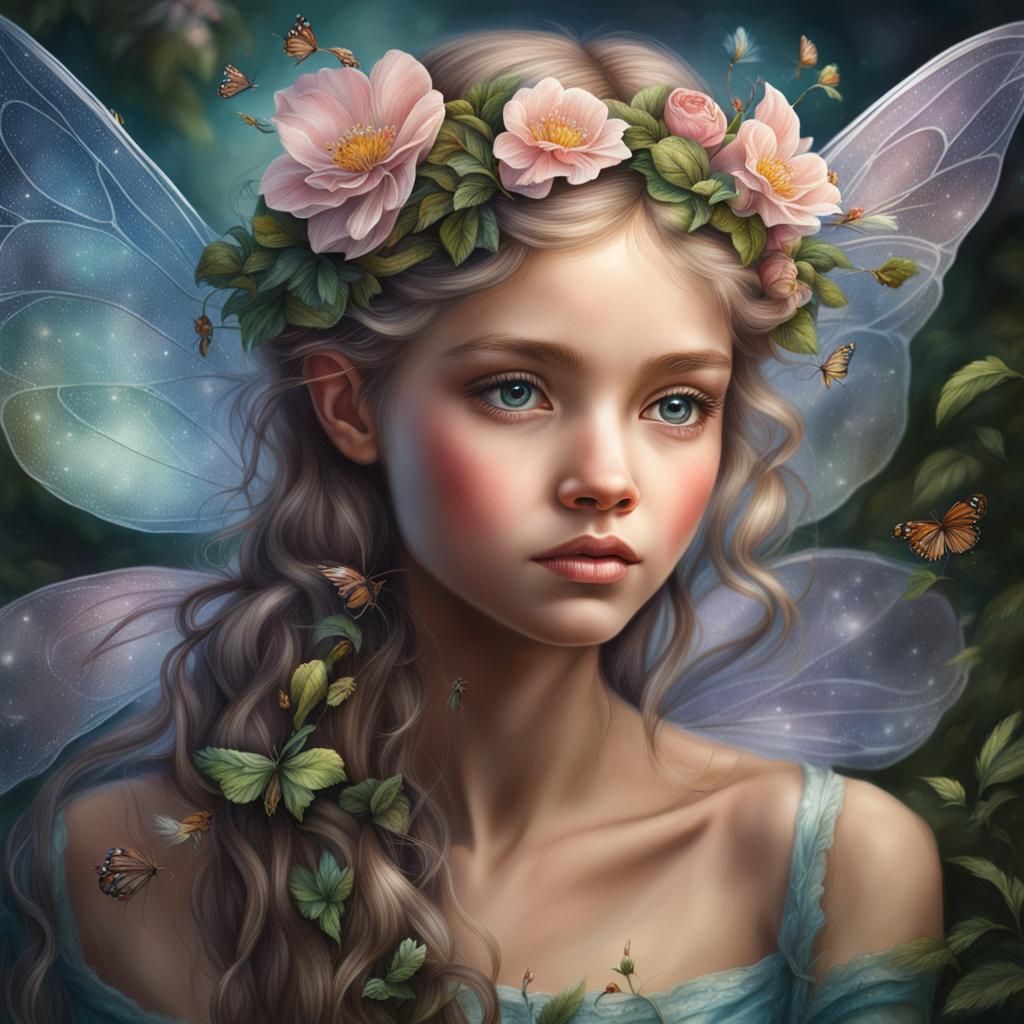 Hyperrealistic portrait of an incredibly captivating beautiful fairy