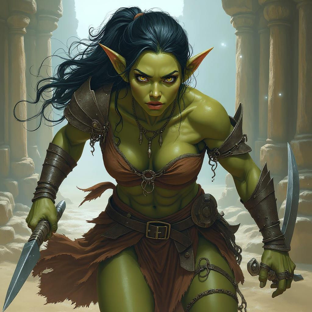 Female Orc Fighter with Yellow Eyes