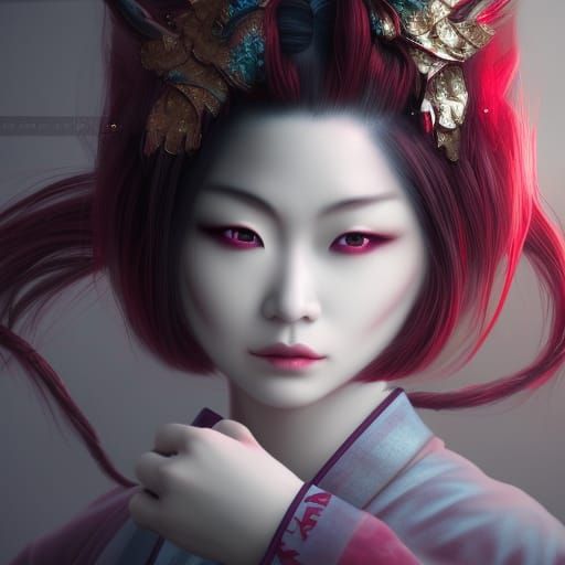 Japanese Geisha Demon Ghost: Fantasy Concept Art