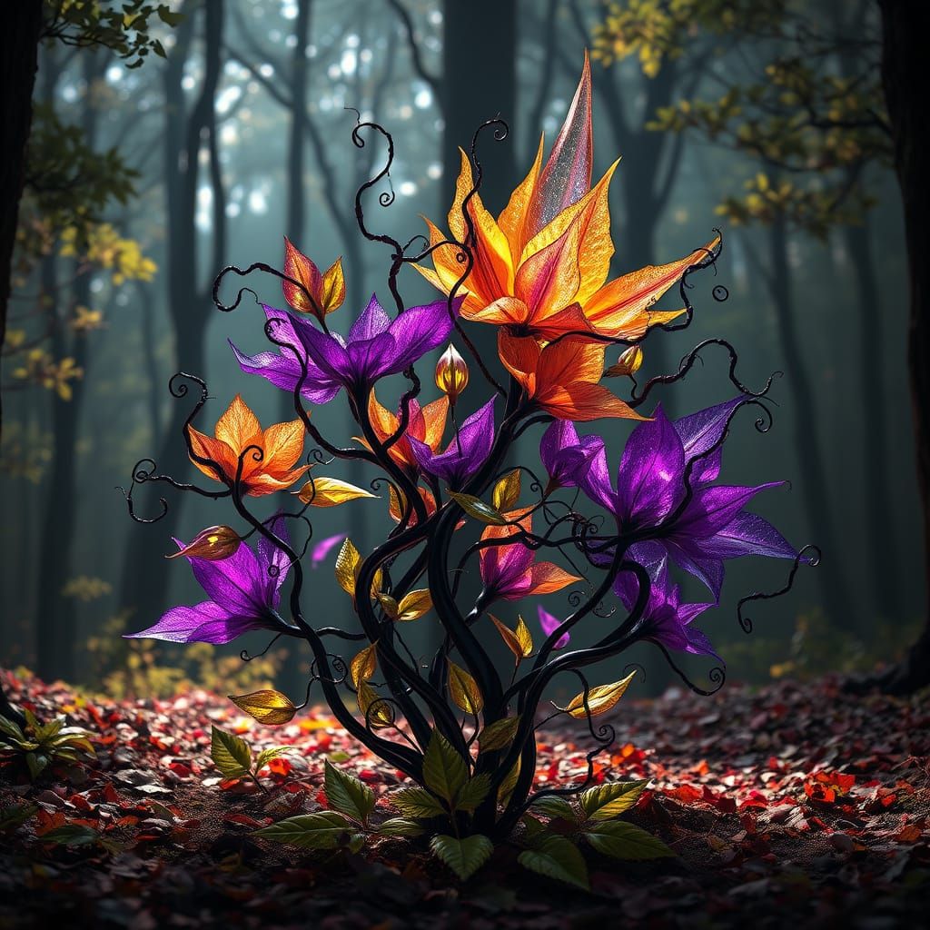 Enchanted DNA Sculpture in Mystical Forest