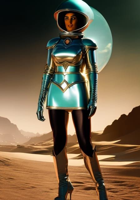 Retro Sci-Fi Pinup in Translucent Spacesuit