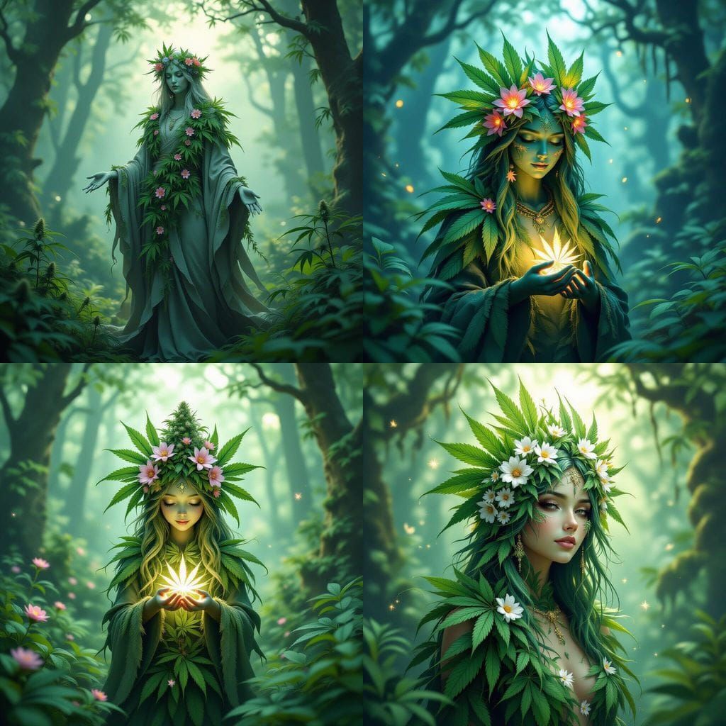 Forest Spirit Made of Cannabis in Magical Realism