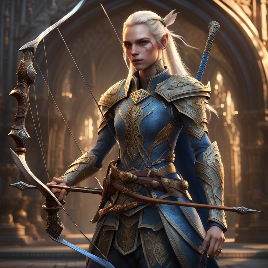 High Elf Archer in Detailed Matte Painting
