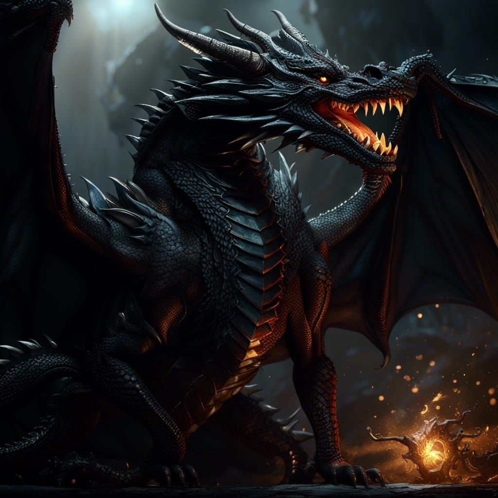 Epic Black Dragon in Dark Fantasy Style