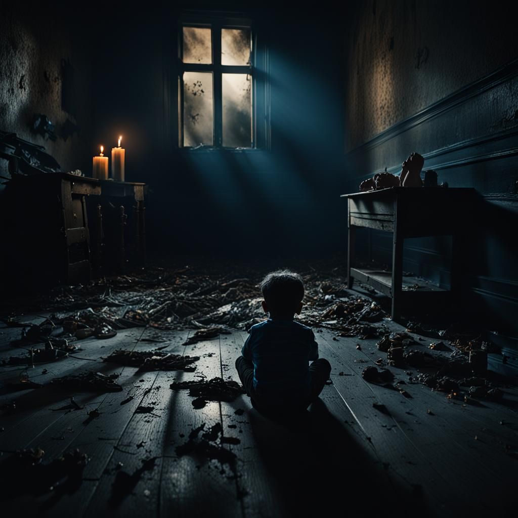 Eerie Horror: Child in Shadows, Gustave Doré Style