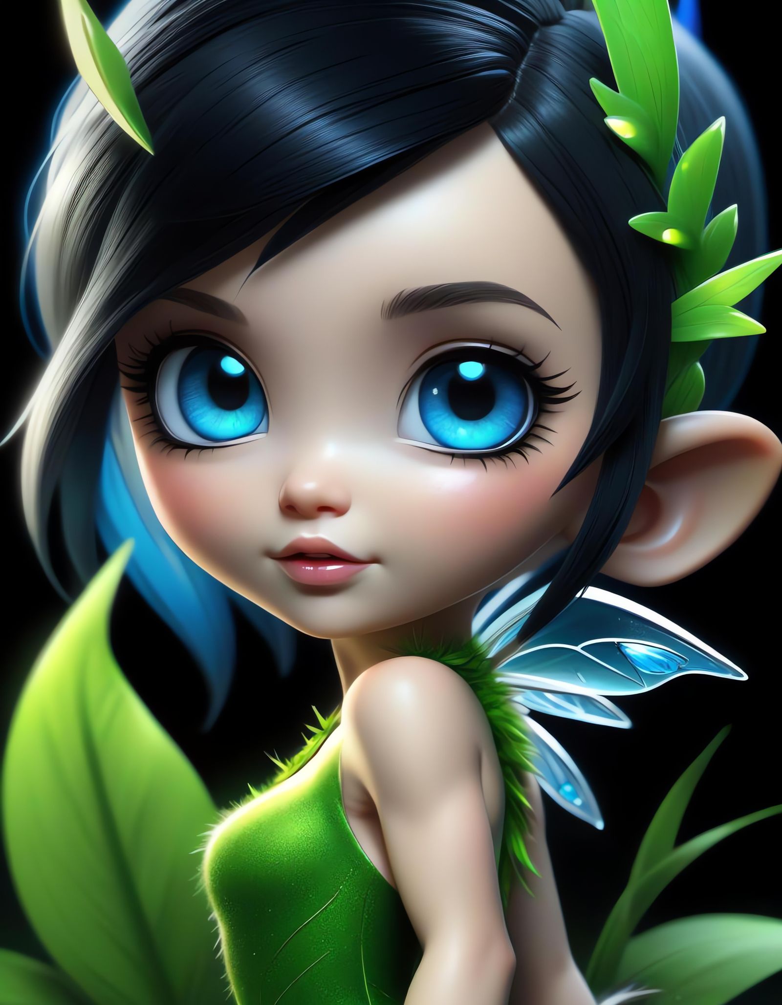 Chibi Tinkerbell on Grass Blade: 3D Digital Art