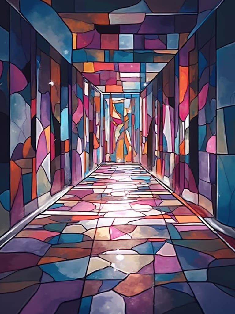 Abstract Geometric Shapes in Vibrant Cubist Style