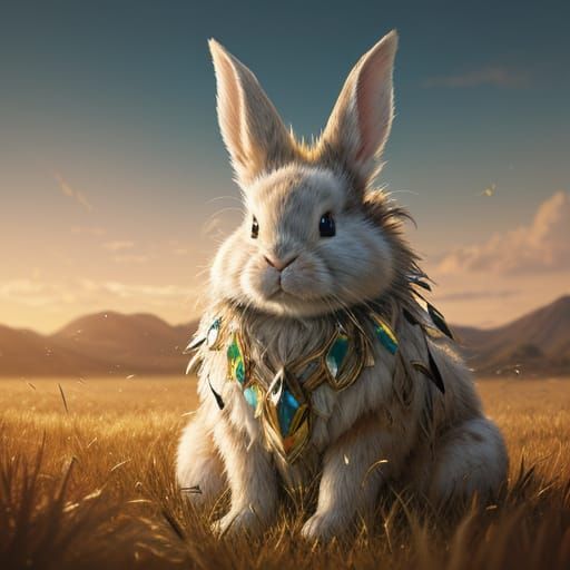 Hyperrealistic Rabbit in Golden Hour Field