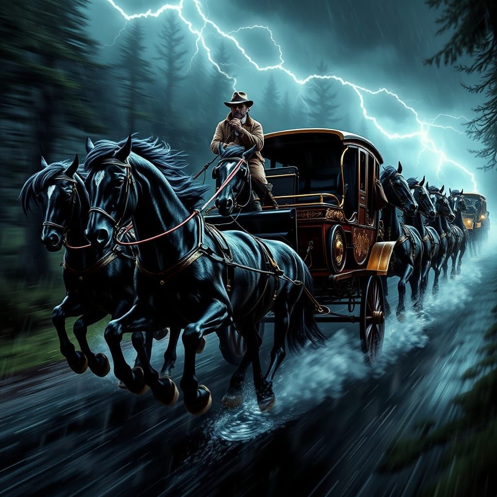 Stormy Night Carriage Ride Through the Forest in Cyberpunk S...