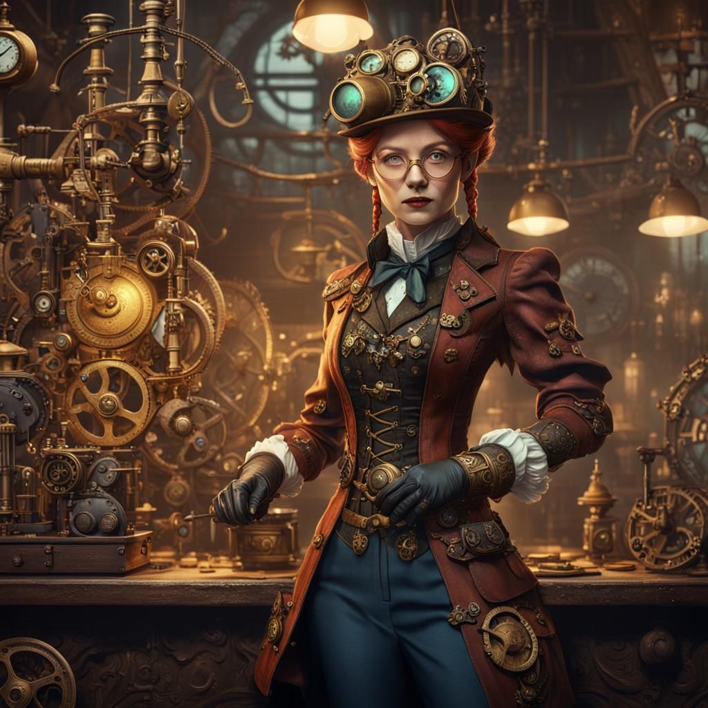 Steampunk Kitsune Inventor in Detailed Matte Painting